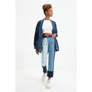 Trendyol Blue Color Block High Waist Straight Jeans