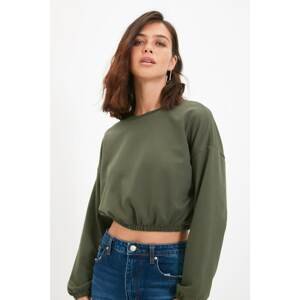 Trendyol Khaki Crop Knitted Sweatshirt