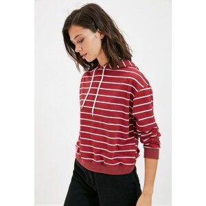 Trendyol Claret Red Striped Basic Hooded Knitted Slim Sweatshirt