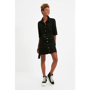 Trendyol Black Belted Buttoned Denim Dress