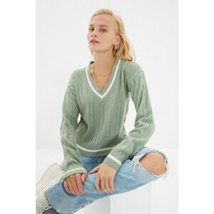 Trendyol Mint Hair Braided V Neck Knitwear Sweater
