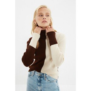 Trendyol Brown Color Block Turtleneck Knitwear Sweater