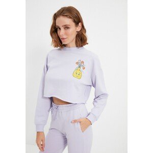 Trendyol Lilac 100% Organic Cotton Crop Printed Knitted Thin Sweatshirt