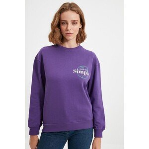 Trendyol Purple 100% Organic Cotton Low Shoulder Basic Printed Knitted Sweatshirt