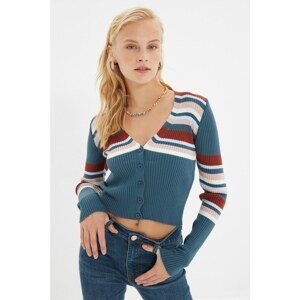 Trendyol Indigo Striped Crop Knitwear Cardigan