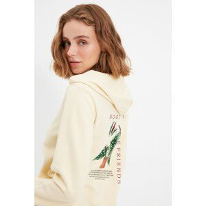 Trendyol Beige 100% Organic Cotton Back Print Basic Knitted Sweatshirt