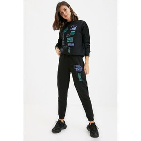 Trendyol Black Printed Loose Jogger Knitted Sweatpants
