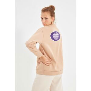 Trendyol Brown Back Printed Thick Boyfriend Knitted Sweatshirt