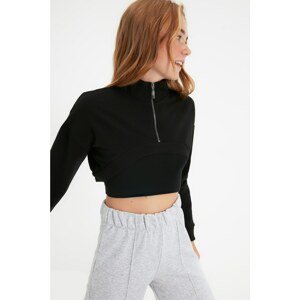 Trendyol Black Super Crop Zipper Knitted Sweatshirt