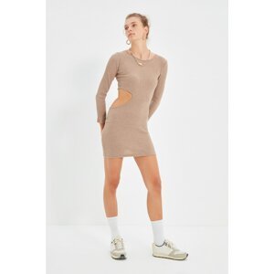 Trendyol Beige Decollete Ribbed Bodycon Knitted Dress