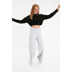 Trendyol Gray Ribbed Wide Leg Knitted Sweatpants