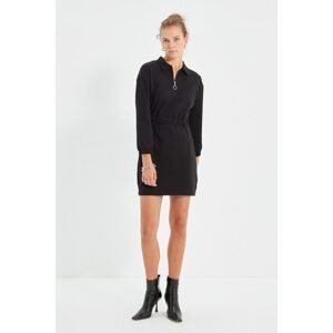 Trendyol Black Zippered Polo Neck Knitted Dress