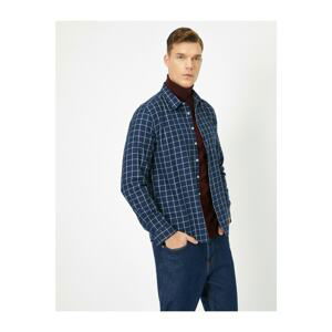 Koton Men's Navy Blue Striped Check Shirt