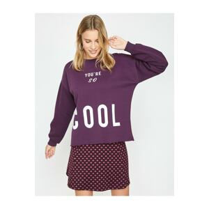 Koton Women's Purple Letter Printed Sweatshirt