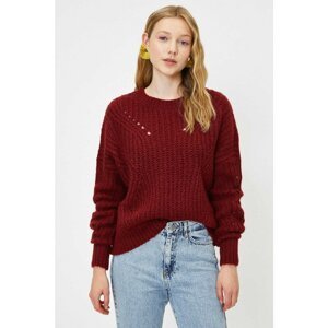Koton Women's Claret Red Crew Neck Knitted Sweater