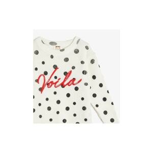 Koton Polka Dot Thin Front Written Embroidered Long Sleeve Knitwear Sweater
