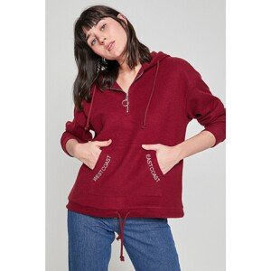 Koton Women's Claret Red Hooded Sweatshirt