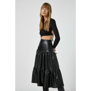 Koton Women's Black Faux Leather Midi Skirt