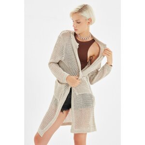 Trendyol Stone Large Size Openwork Knitwear Cardigan