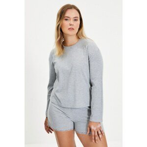 Trendyol Gray Lace Detailed Camisole Knitted Pajamas Set