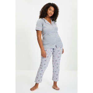 Trendyol Gray Floral Knitted Pajamas Set
