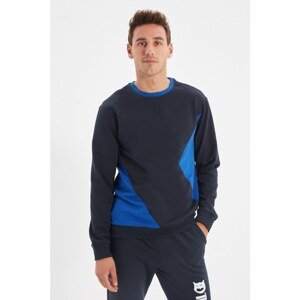 Trendyol Navy Men Regular Fit Long Sleeve Crew Neck Paneled Sweatshirt