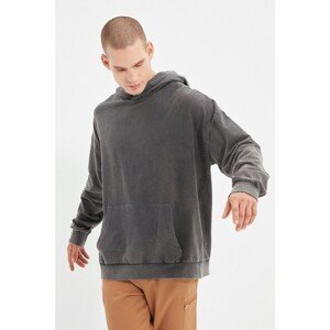 Trendyol Anthracite Men's Oversize Hoodie Printed Sweatshirt