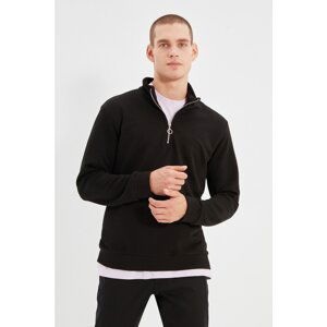 Trendyol Black Men's Regular/Real fit Stand Up Collar with Zipper Detail Basic Cotton Sweatshirt.