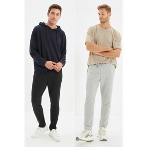 Trendyol Gray Men Regular Fit Open Leg 2-Pack Basic Sweatpants