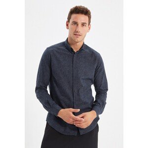 Trendyol Navy Blue Men's Slim Fit Buttoned Collar Long Sleeve Printed Shirt