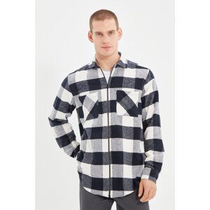 Trendyol Navy Blue Men's Zippered Double Pocket Checkered Regular Jacket Shirt