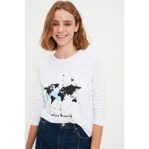 Trendyol White 100% Organic Cotton Basic Printed Knitted T-Shirt