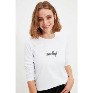 Trendyol White 100% Organic Cotton Printed Basic Knitted T-Shirt