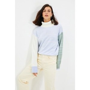 Trendyol Light Blue Turtleneck Color Block Knitwear Sweater