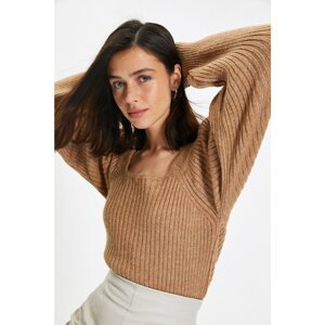 Trendyol Camel Square Collar Crop Knitwear Sweater