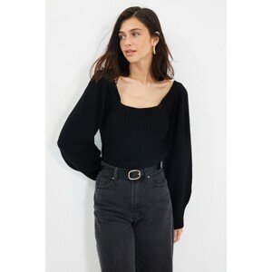 Trendyol Black Square Collar Crop Knitwear Sweater