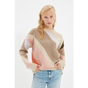Trendyol Ecru Oversize Crew Neck Color Block Knitwear Sweater