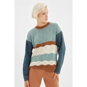 Trendyol Tile Crew Neck Knitted Detailed Knitwear Sweater