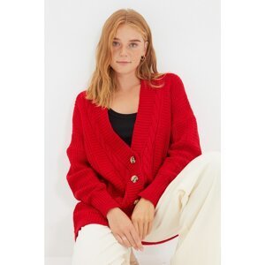 Trendyol Red Oversize Knit Detailed Knitwear Cardigan