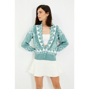 Trendyol Mint Tassel Detailed Jacquard Knitwear Cardigan