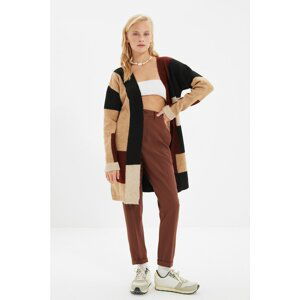 Trendyol Camel Oversize Color Block Knitwear Cardigan