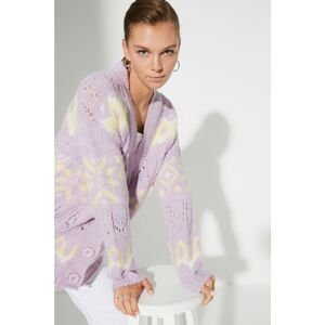 Trendyol Lilac Oversize Button Detailed Knitwear Cardigan