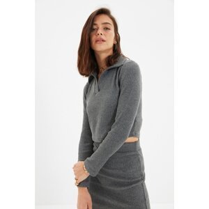 Trendyol Anthracite Polo Neck Knitwear Look Knitted Blouse