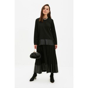 Trendyol Black Faux Leather Detailed Tunic-Skirt 2-Piece Woven Suit