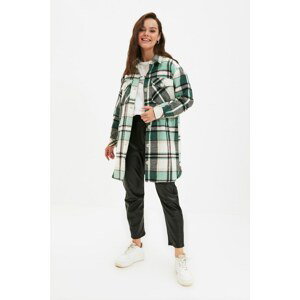 Trendyol Gray Wide Cut Check Lined Shirt Jacket Coat