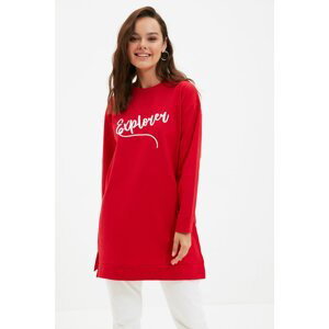 Trendyol Red Crew Neck Printed Knitted Sweatshirt
