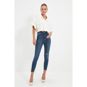 Trendyol Blue Ripped High Waist Skinny Jeans