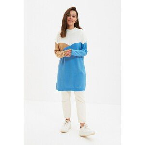 Trendyol Blue Stand Up Collar Color Block Knitwear Sweater