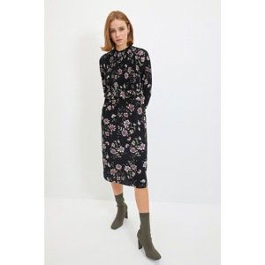 Trendyol Black Patterned Stand Collar Dress