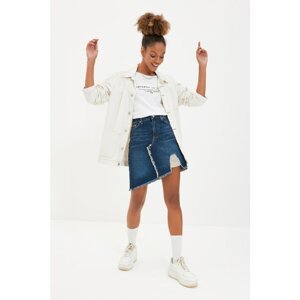 Trendyol Blue Ripped Detailed Denim Skirt